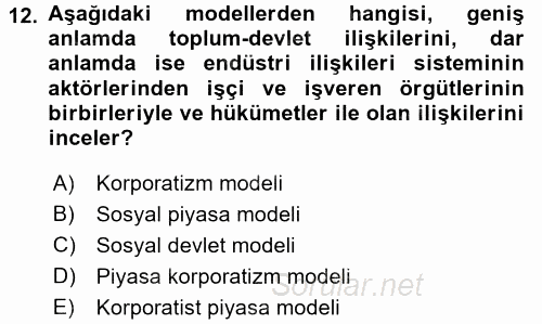 Toplumsal Tabakalaşma ve Eşitsizlik 2017 - 2018 3 Ders Sınavı 12.Soru