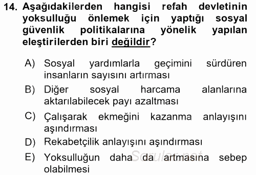 Toplumsal Tabakalaşma ve Eşitsizlik 2017 - 2018 3 Ders Sınavı 14.Soru