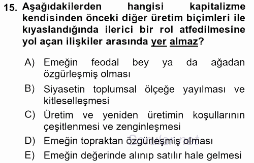 Toplumsal Tabakalaşma ve Eşitsizlik 2017 - 2018 3 Ders Sınavı 15.Soru
