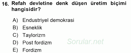 Toplumsal Tabakalaşma ve Eşitsizlik 2017 - 2018 3 Ders Sınavı 16.Soru