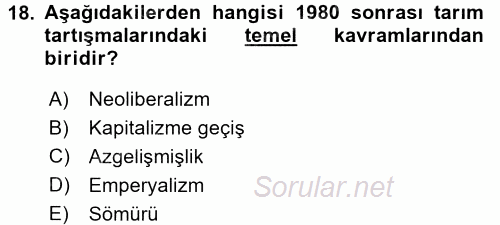 Toplumsal Tabakalaşma ve Eşitsizlik 2017 - 2018 3 Ders Sınavı 18.Soru