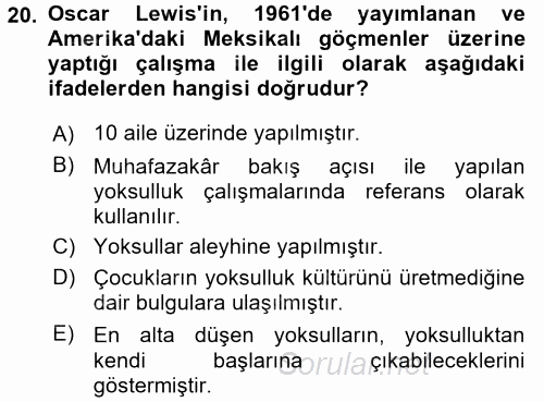 Toplumsal Tabakalaşma ve Eşitsizlik 2017 - 2018 3 Ders Sınavı 20.Soru