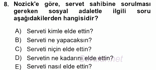 Toplumsal Tabakalaşma ve Eşitsizlik 2017 - 2018 3 Ders Sınavı 8.Soru