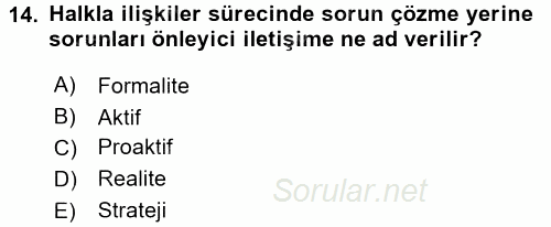 Halkla İlişkiler Ve İletişim 2016 - 2017 Dönem Sonu Sınavı 14.Soru