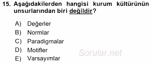 Halkla İlişkiler Ve İletişim 2016 - 2017 Dönem Sonu Sınavı 15.Soru