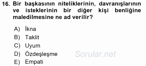 Halkla İlişkiler Ve İletişim 2016 - 2017 Dönem Sonu Sınavı 16.Soru