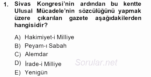 Türkiye Cumhuriyeti Siyasî Tarihi 2013 - 2014 Tek Ders Sınavı 1.Soru