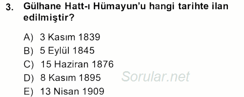 Türkiye Cumhuriyeti Siyasî Tarihi 2013 - 2014 Tek Ders Sınavı 3.Soru