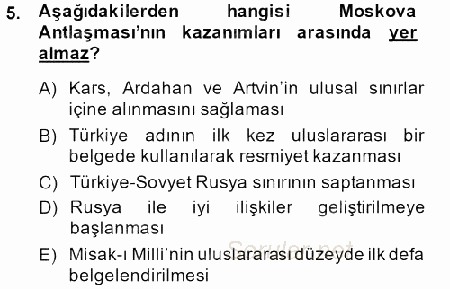 Türkiye Cumhuriyeti Siyasî Tarihi 2013 - 2014 Tek Ders Sınavı 5.Soru