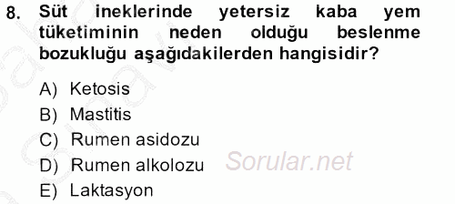 Hayvan Besleme 2013 - 2014 Ara Sınavı 8.Soru