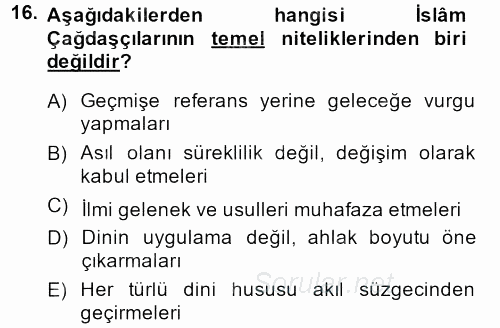 Hadis 2013 - 2014 Dönem Sonu Sınavı 16.Soru