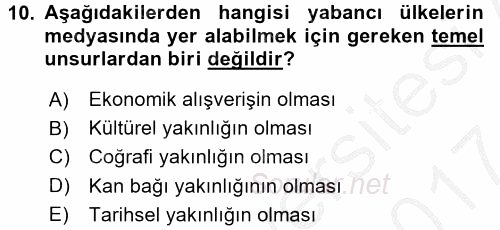 Haber Türleri 2016 - 2017 Ara Sınavı 10.Soru