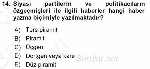 Haber Türleri 2016 - 2017 Ara Sınavı 14.Soru