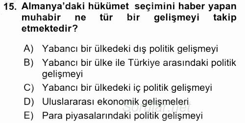 Haber Türleri 2016 - 2017 Ara Sınavı 15.Soru