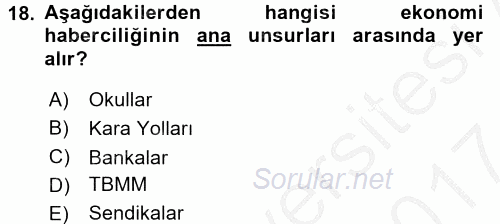 Haber Türleri 2016 - 2017 Ara Sınavı 18.Soru