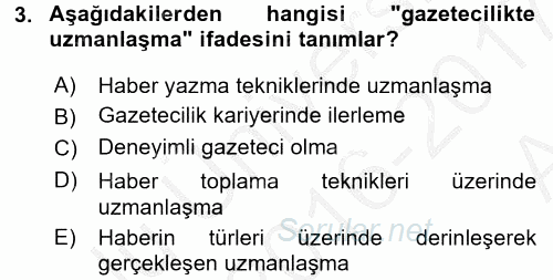 Haber Türleri 2016 - 2017 Ara Sınavı 3.Soru
