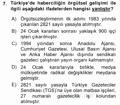 Haber Türleri 2016 - 2017 Ara Sınavı 7.Soru