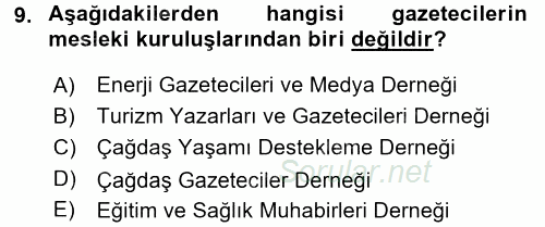 Haber Türleri 2016 - 2017 Ara Sınavı 9.Soru