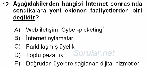 Yeni Teknolojiler ve Çalışma Hayatı 2015 - 2016 Dönem Sonu Sınavı 12.Soru