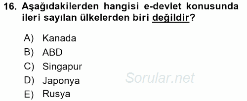 Yeni Teknolojiler ve Çalışma Hayatı 2015 - 2016 Dönem Sonu Sınavı 16.Soru
