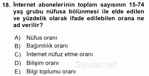 Yeni Teknolojiler ve Çalışma Hayatı 2015 - 2016 Dönem Sonu Sınavı 18.Soru