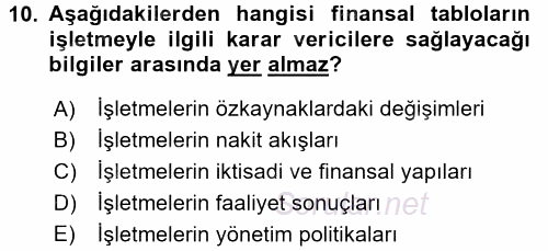 Finansal Tablolar Analizi 2016 - 2017 Ara Sınavı 10.Soru