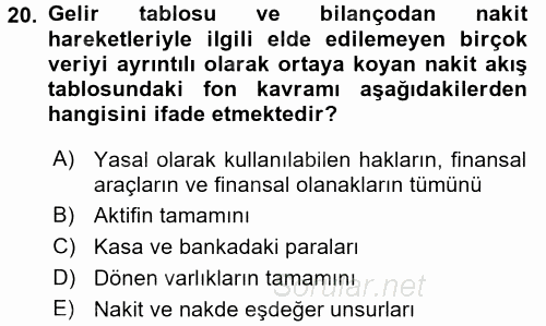 Finansal Tablolar Analizi 2016 - 2017 Ara Sınavı 20.Soru