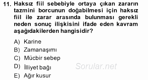 İş Sağlığı ve Güvenliği 2014 - 2015 Tek Ders Sınavı 11.Soru