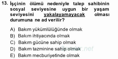İş Sağlığı ve Güvenliği 2014 - 2015 Tek Ders Sınavı 13.Soru