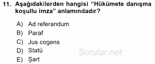 Uluslararası Hukuk 1 2015 - 2016 Ara Sınavı 11.Soru