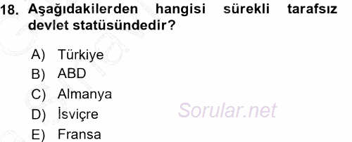 Uluslararası Hukuk 1 2015 - 2016 Ara Sınavı 18.Soru
