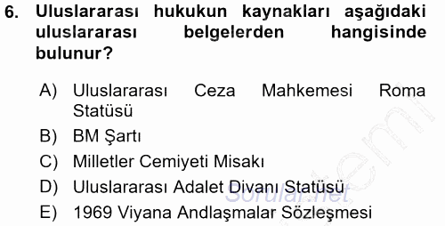 Uluslararası Hukuk 1 2015 - 2016 Ara Sınavı 6.Soru