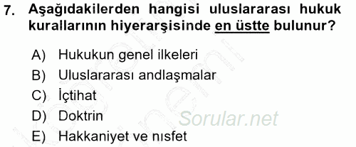 Uluslararası Hukuk 1 2015 - 2016 Ara Sınavı 7.Soru