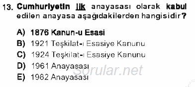 Anayasa 1 2013 - 2014 Dönem Sonu Sınavı 13.Soru