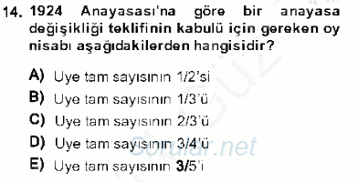 Anayasa 1 2013 - 2014 Dönem Sonu Sınavı 14.Soru