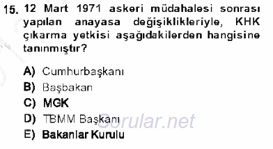 Anayasa 1 2013 - 2014 Dönem Sonu Sınavı 15.Soru