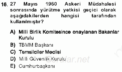 Anayasa 1 2013 - 2014 Dönem Sonu Sınavı 16.Soru