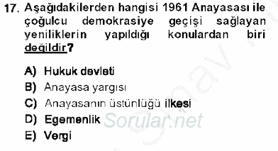 Anayasa 1 2013 - 2014 Dönem Sonu Sınavı 17.Soru