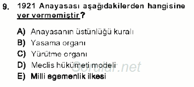 Anayasa 1 2013 - 2014 Dönem Sonu Sınavı 9.Soru