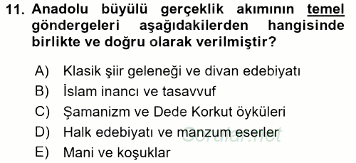 Batı Edebiyatında Akımlar 2 2017 - 2018 Dönem Sonu Sınavı 11.Soru