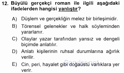 Batı Edebiyatında Akımlar 2 2017 - 2018 Dönem Sonu Sınavı 12.Soru