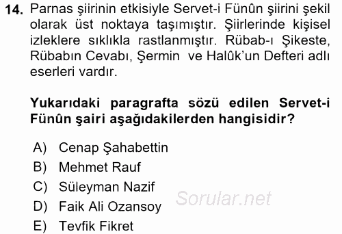 Batı Edebiyatında Akımlar 2 2017 - 2018 Dönem Sonu Sınavı 14.Soru