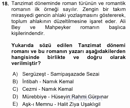 Batı Edebiyatında Akımlar 2 2017 - 2018 Dönem Sonu Sınavı 18.Soru