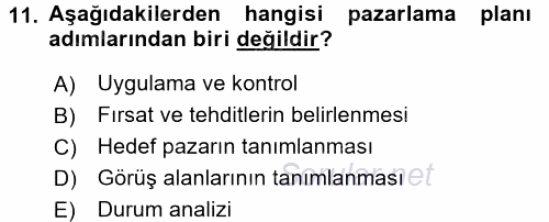 İş Planı 2016 - 2017 Ara Sınavı 11.Soru