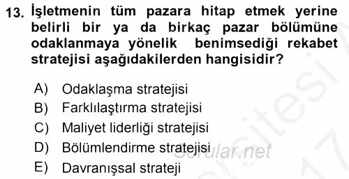 İş Planı 2016 - 2017 Ara Sınavı 13.Soru