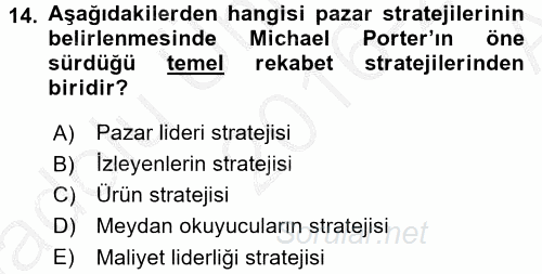 İş Planı 2016 - 2017 Ara Sınavı 14.Soru