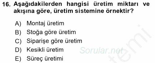 İş Planı 2016 - 2017 Ara Sınavı 16.Soru