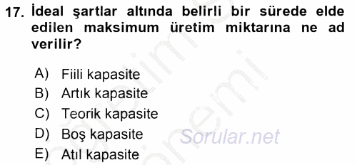 İş Planı 2016 - 2017 Ara Sınavı 17.Soru