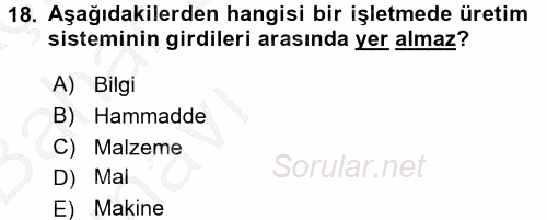 İş Planı 2016 - 2017 Ara Sınavı 18.Soru