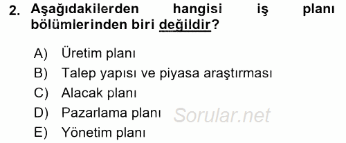 İş Planı 2016 - 2017 Ara Sınavı 2.Soru